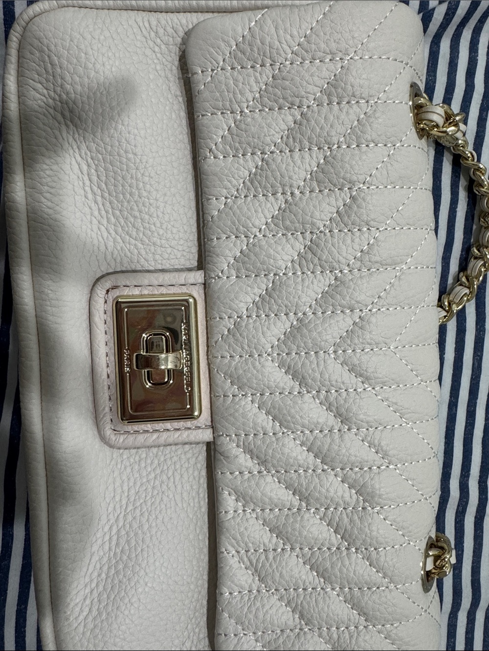 Karl Lagerfeld White Quilted Leather Shoulder Bag with Gold Hardware